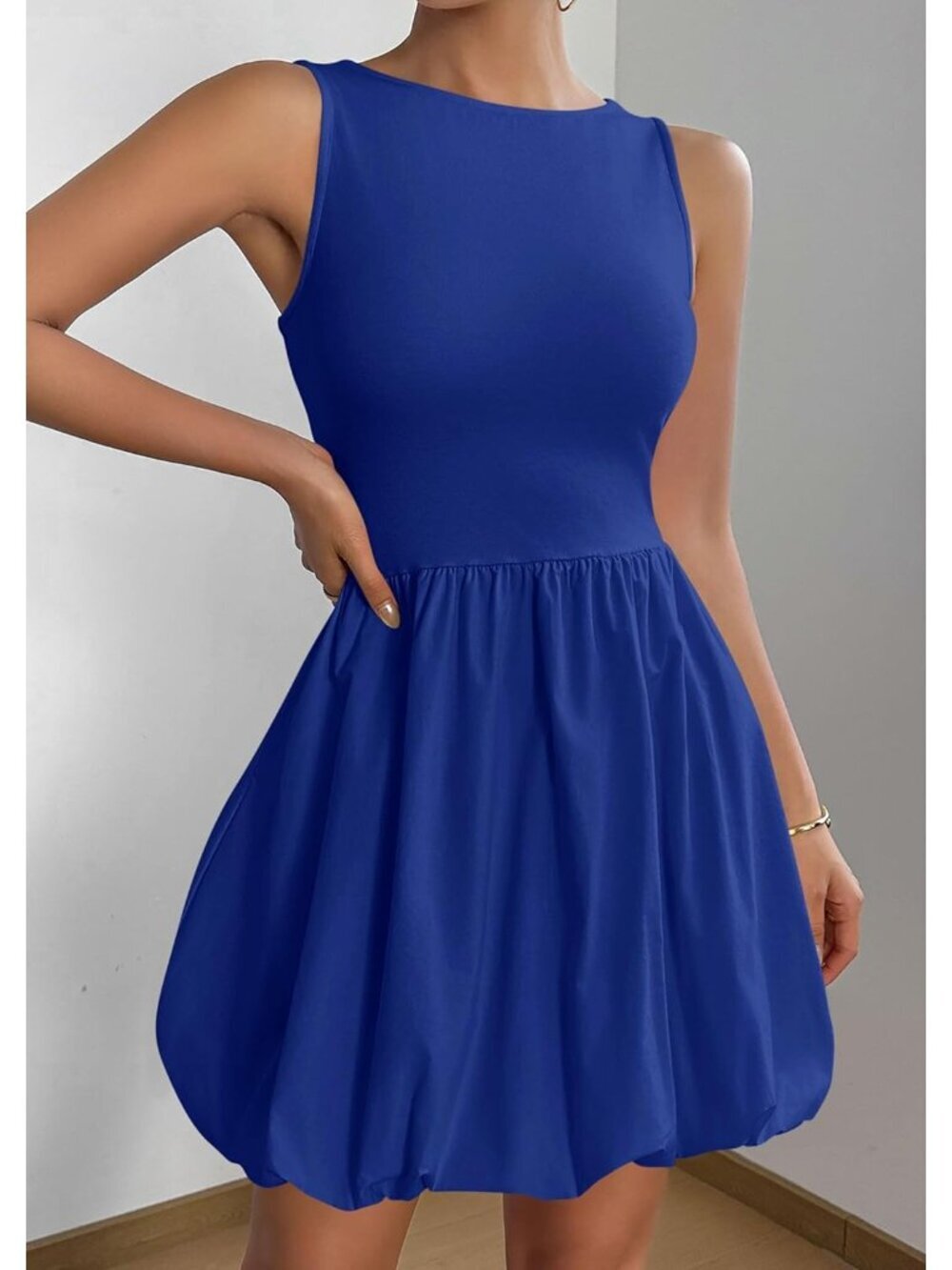 〽️Women's Royal Blue Casual Sleeveless Tank Crew Neck Short Cocktail Mini Dress